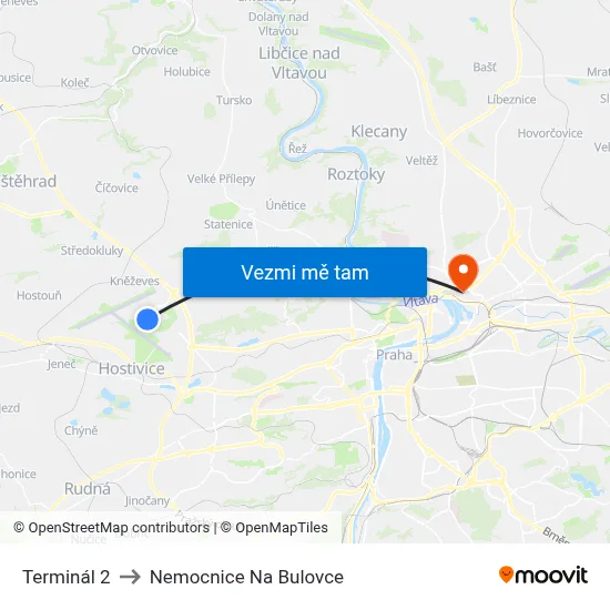 Terminál 2 to Nemocnice Na Bulovce map