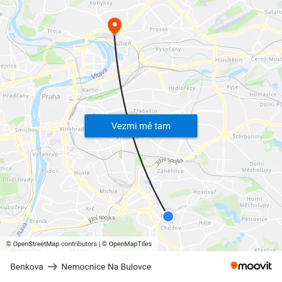 Benkova to Nemocnice Na Bulovce map