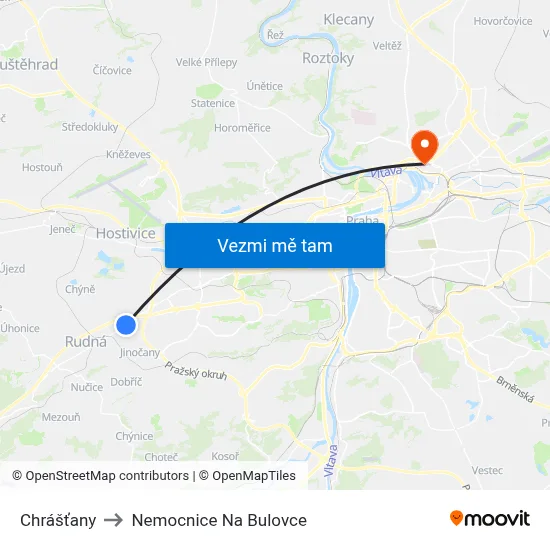 Chrášťany to Nemocnice Na Bulovce map