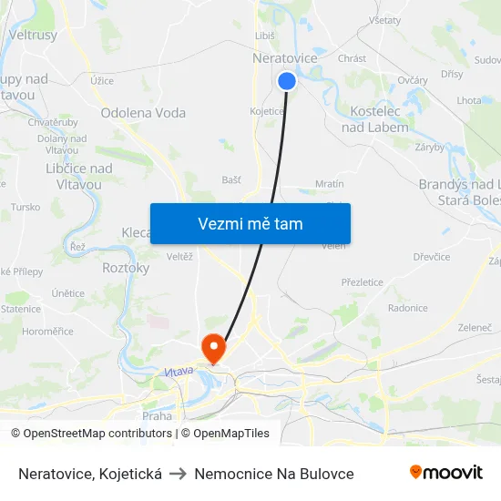 Neratovice, Kojetická to Nemocnice Na Bulovce map