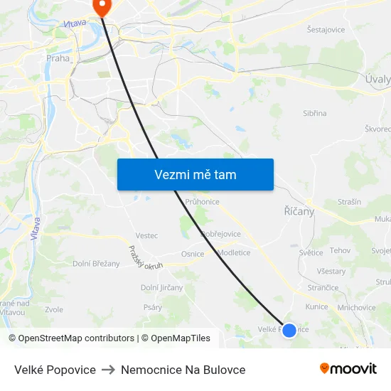 Velké Popovice to Nemocnice Na Bulovce map