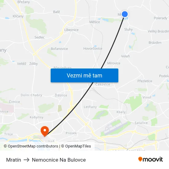 Mratín to Nemocnice Na Bulovce map