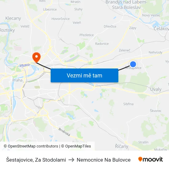 Šestajovice, Za Stodolami to Nemocnice Na Bulovce map