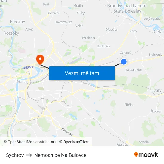 Sychrov to Nemocnice Na Bulovce map