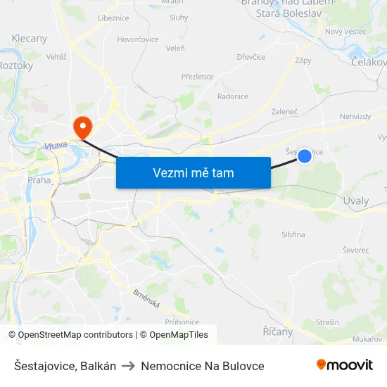 Šestajovice, Balkán to Nemocnice Na Bulovce map