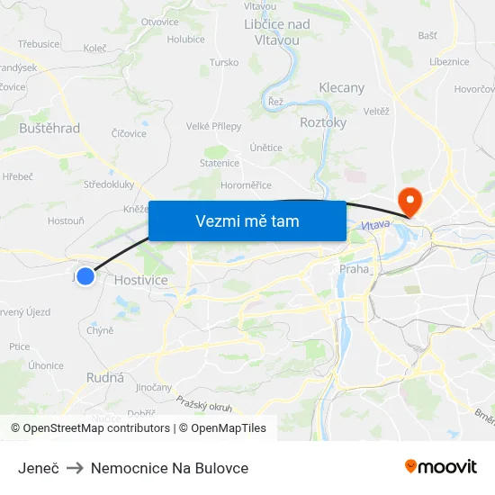 Jeneč to Nemocnice Na Bulovce map