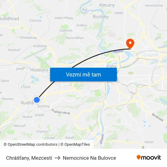 Chrášťany, Mezcestí to Nemocnice Na Bulovce map