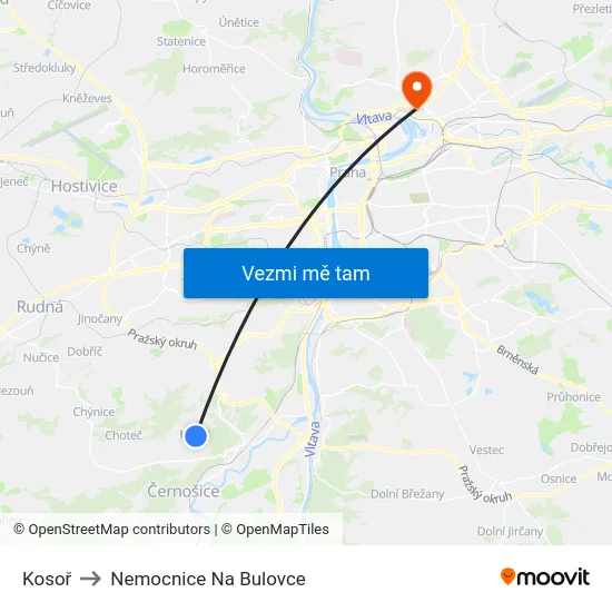 Kosoř to Nemocnice Na Bulovce map