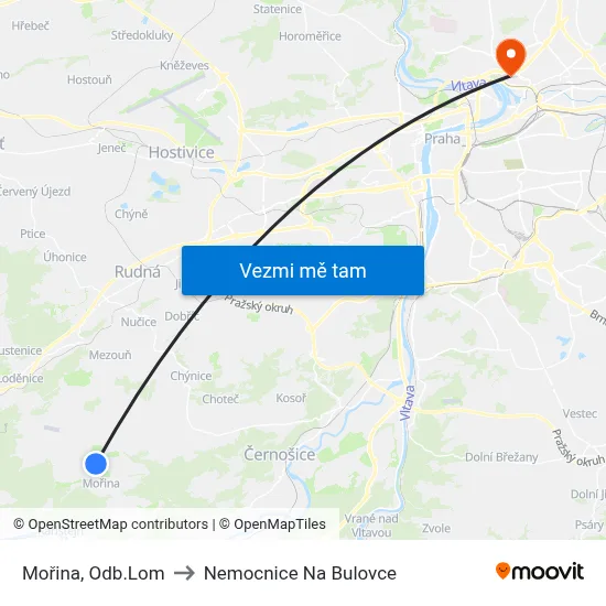 Mořina, Odb.Lom to Nemocnice Na Bulovce map