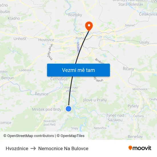 Hvozdnice to Nemocnice Na Bulovce map
