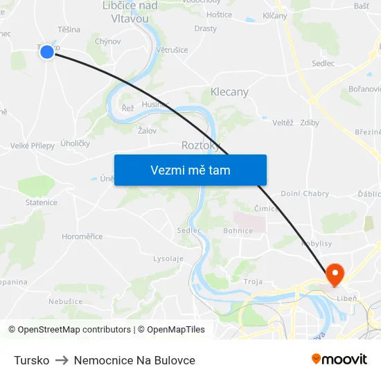 Tursko to Nemocnice Na Bulovce map