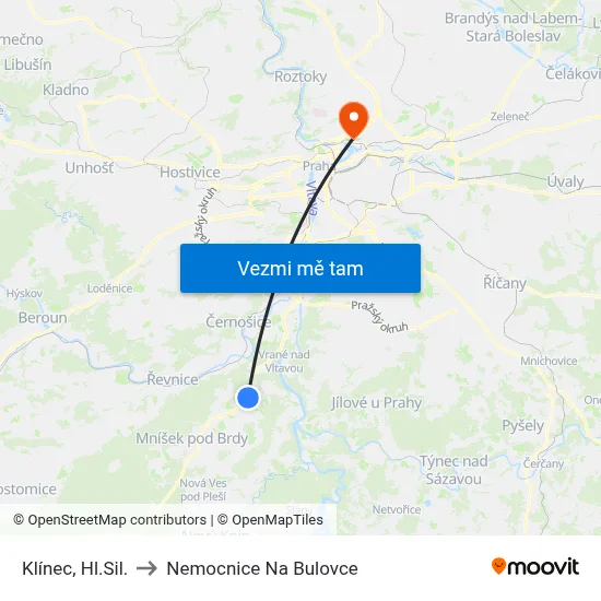 Klínec, Hl.Sil. to Nemocnice Na Bulovce map