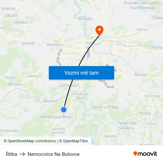Řitka to Nemocnice Na Bulovce map