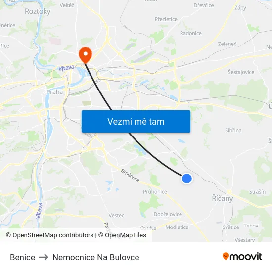 Benice to Nemocnice Na Bulovce map