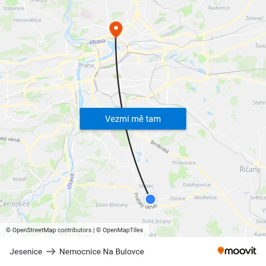 Jesenice to Nemocnice Na Bulovce map