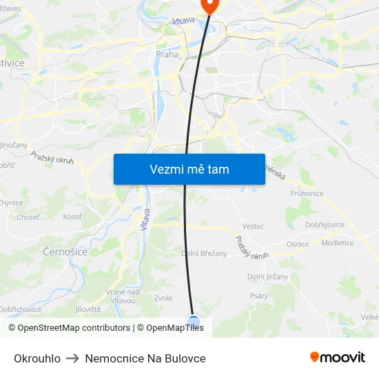 Okrouhlo to Nemocnice Na Bulovce map
