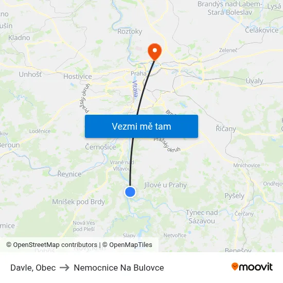 Davle, Obec to Nemocnice Na Bulovce map