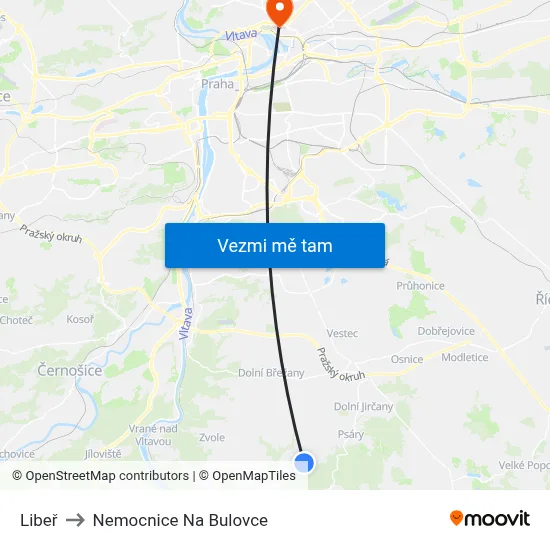 Libeř to Nemocnice Na Bulovce map