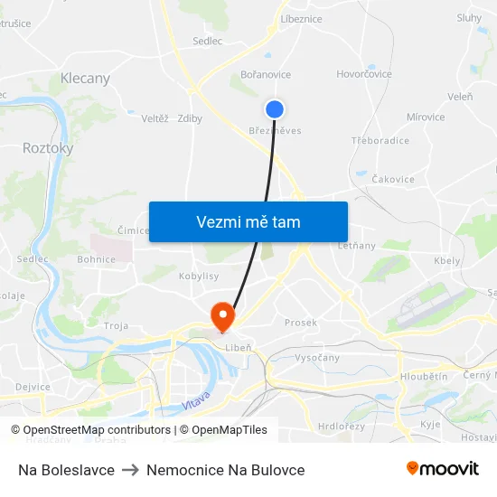 Na Boleslavce to Nemocnice Na Bulovce map