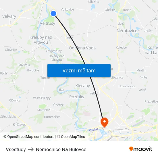 Všestudy to Nemocnice Na Bulovce map