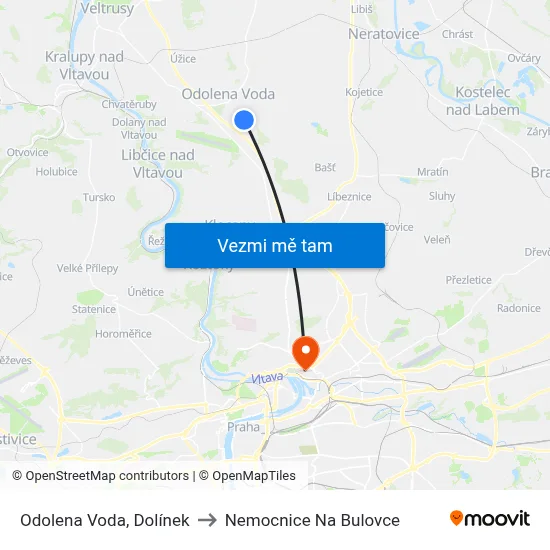 Odolena Voda, Dolínek to Nemocnice Na Bulovce map