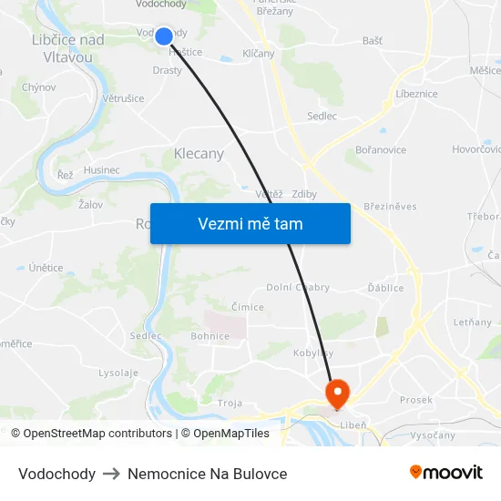 Vodochody to Nemocnice Na Bulovce map