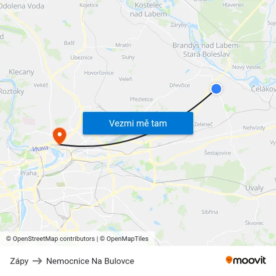Zápy to Nemocnice Na Bulovce map