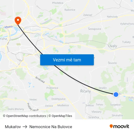 Mukařov to Nemocnice Na Bulovce map