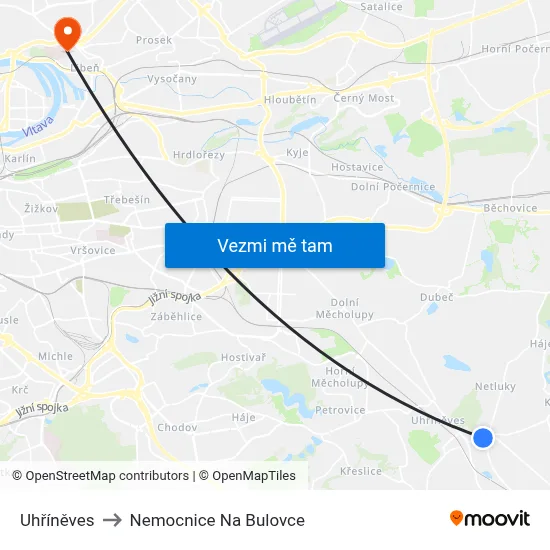 Uhříněves to Nemocnice Na Bulovce map
