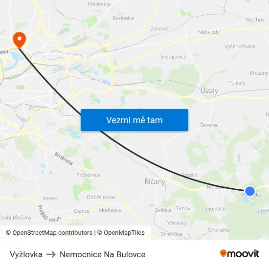 Vyžlovka to Nemocnice Na Bulovce map