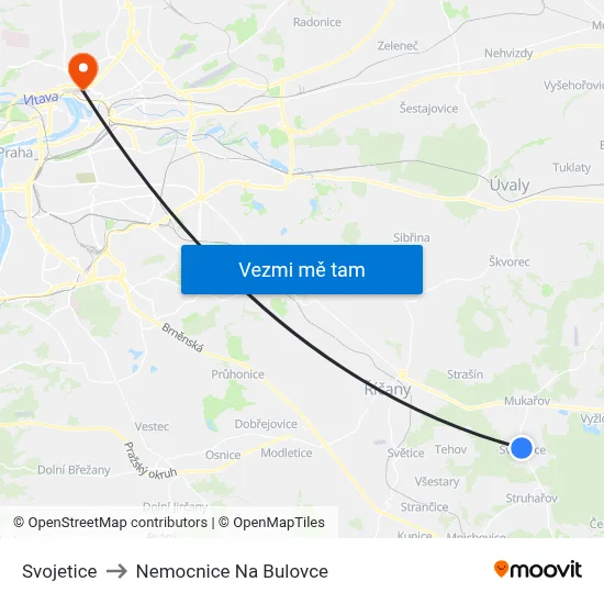 Svojetice to Nemocnice Na Bulovce map