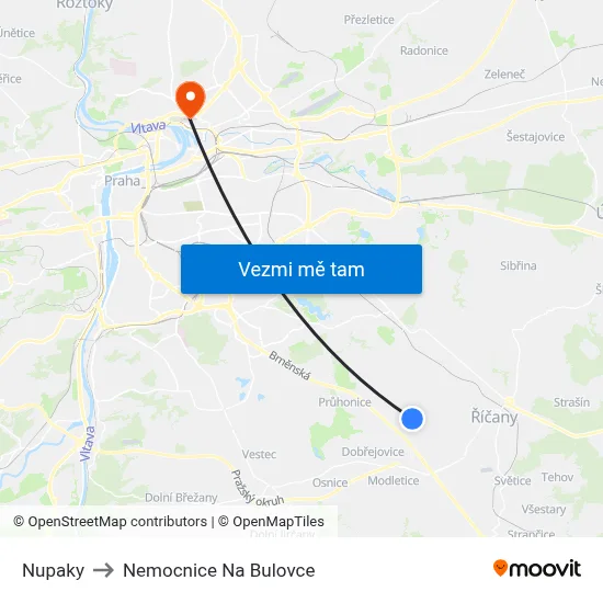 Nupaky to Nemocnice Na Bulovce map