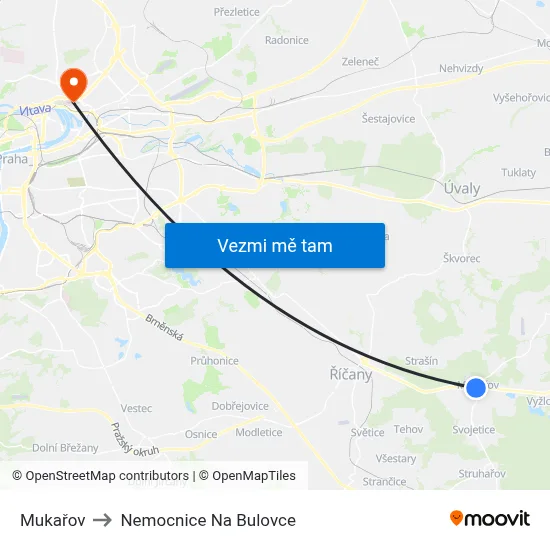 Mukařov to Nemocnice Na Bulovce map