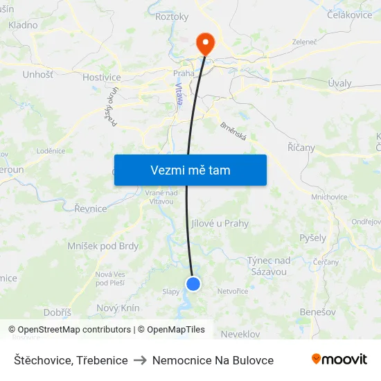 Štěchovice, Třebenice to Nemocnice Na Bulovce map