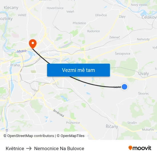 Květnice to Nemocnice Na Bulovce map