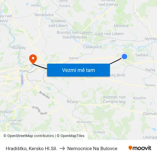 Hradištko, Kersko Hl.Sil. to Nemocnice Na Bulovce map