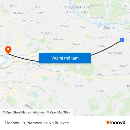 Mochov to Nemocnice Na Bulovce map