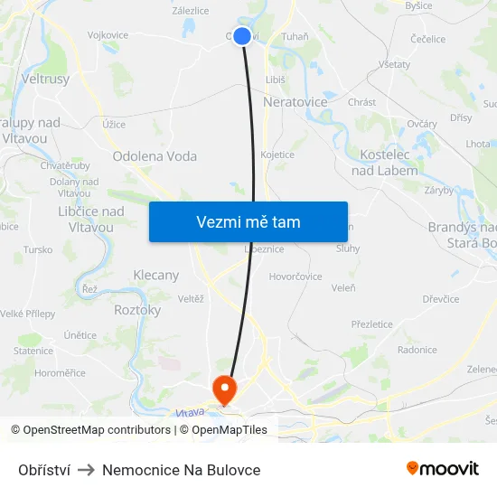 Obříství to Nemocnice Na Bulovce map
