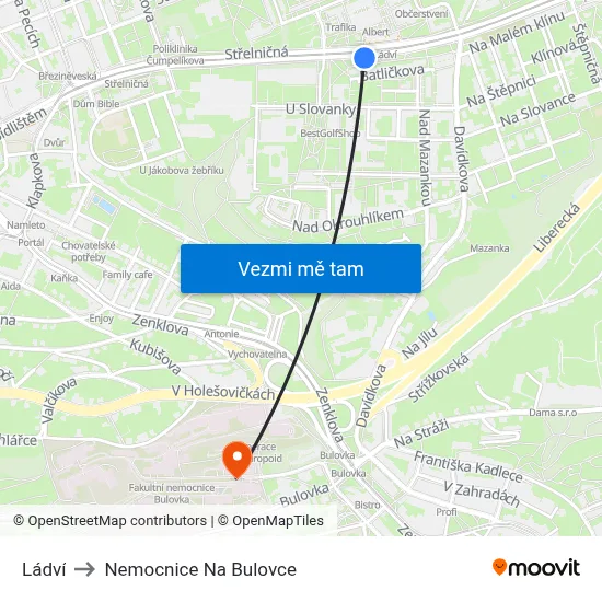 Ládví to Nemocnice Na Bulovce map
