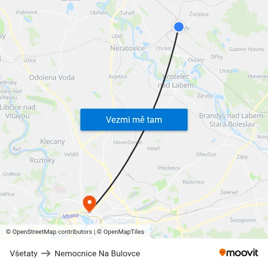 Všetaty to Nemocnice Na Bulovce map
