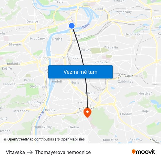 Vltavská to Thomayerova nemocnice map