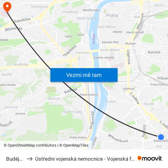 Budějovická to Ústřední vojenská nemocnice - Vojenská fakultní nemocnice Praha map