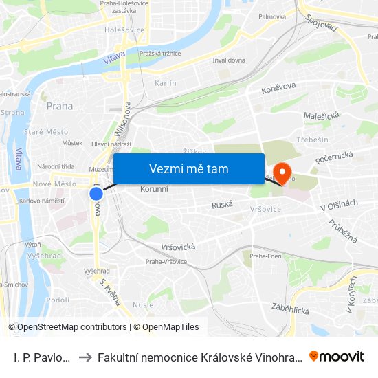 I. P. Pavlova to Fakultní nemocnice Královské Vinohrady map