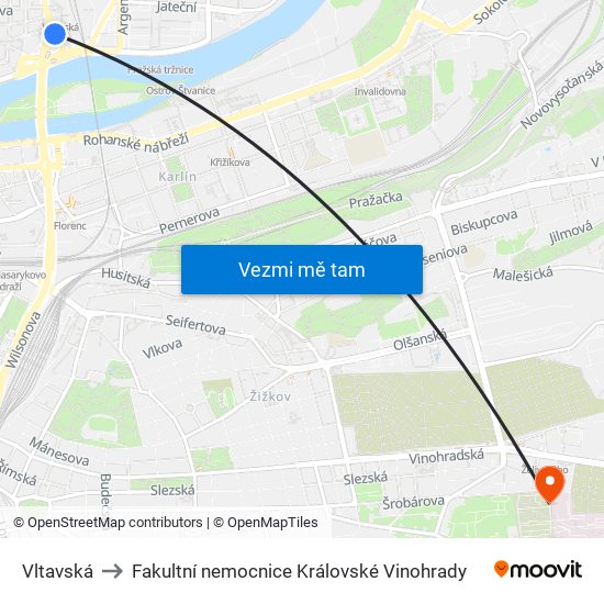 Vltavská to Fakultní nemocnice Královské Vinohrady map
