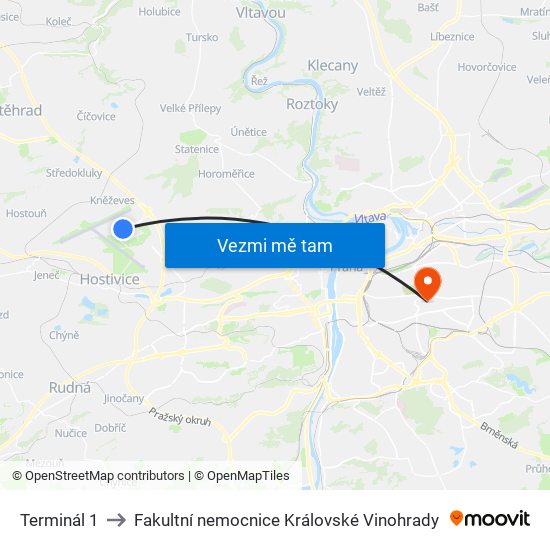 Terminál 1 to Fakultní nemocnice Královské Vinohrady map
