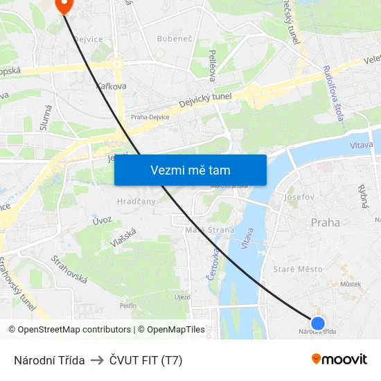 Národní Třída to ČVUT FIT (T7) map