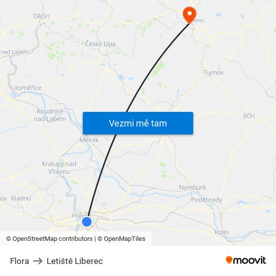 Flora to Letiště Liberec map