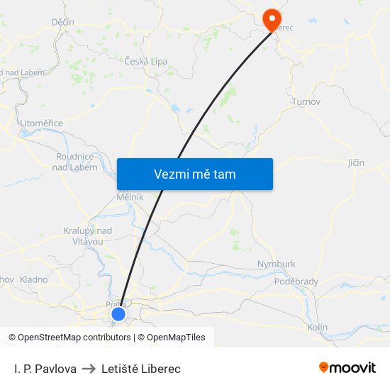 I. P. Pavlova to Letiště Liberec map