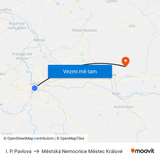 I. P. Pavlova to Městská Nemocnice Městec Králové map