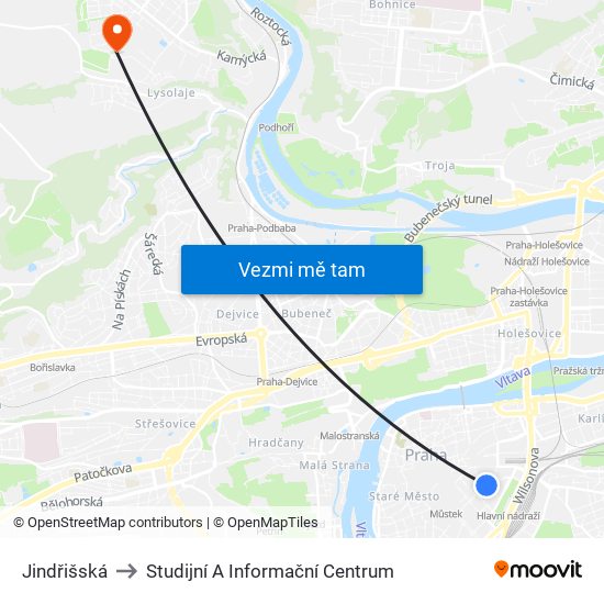 Jindřišská to Studijní A Informační Centrum map